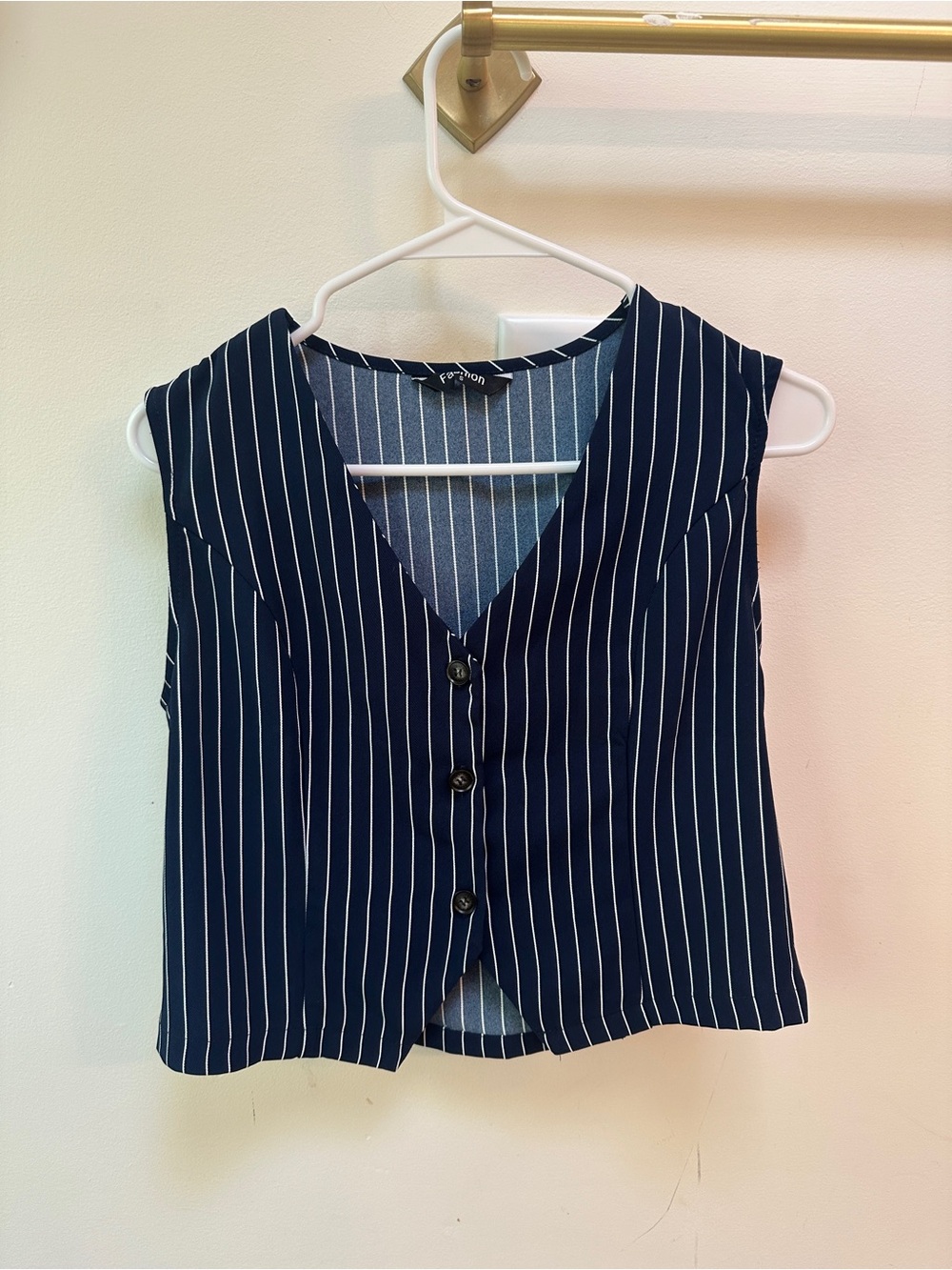 Fashion Nova Navy and White Pinstripe Button-Front Camisole